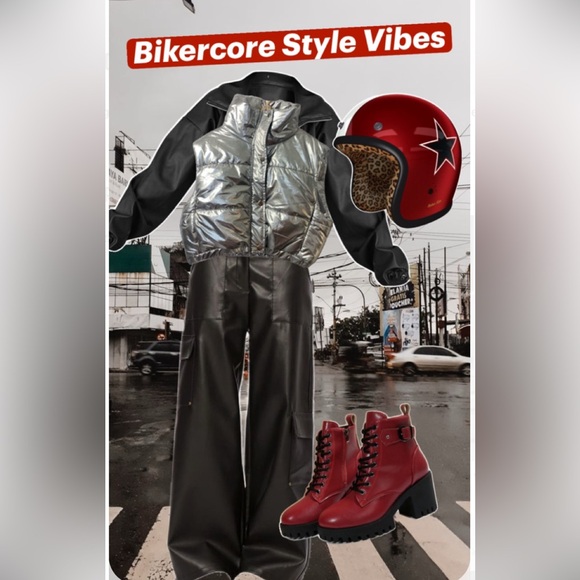 Bikercore Cropped Silver Puffer Vest - Picture 2 of 7